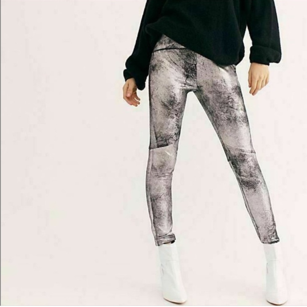 Free People Shark Metallic Faux Suede Pants Like New Size 31